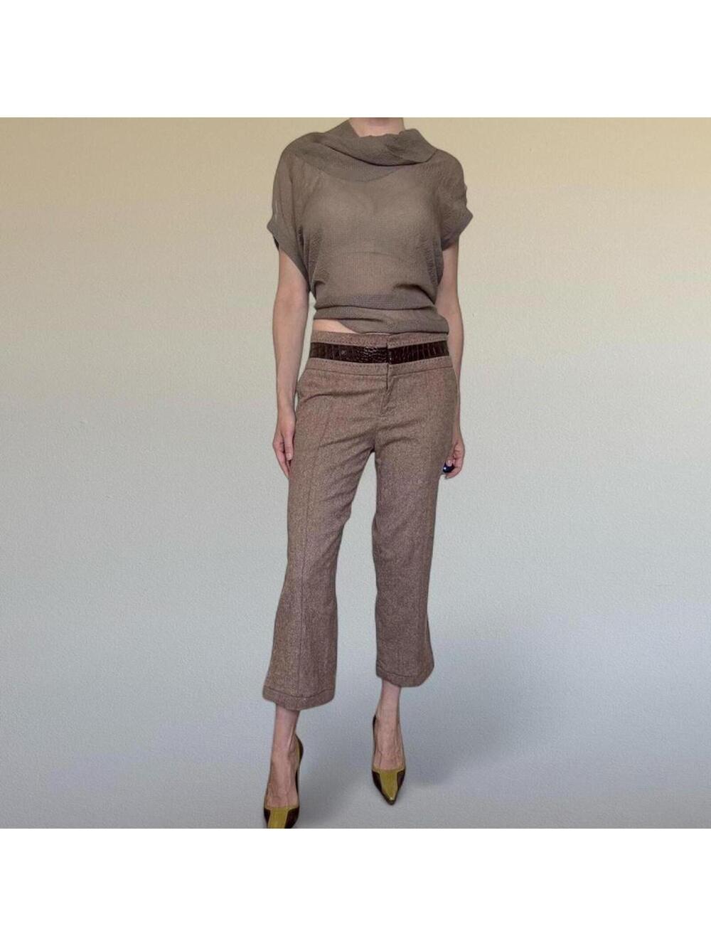 Y2K Bebe tweed capris with genuine leather trim Sz. 10